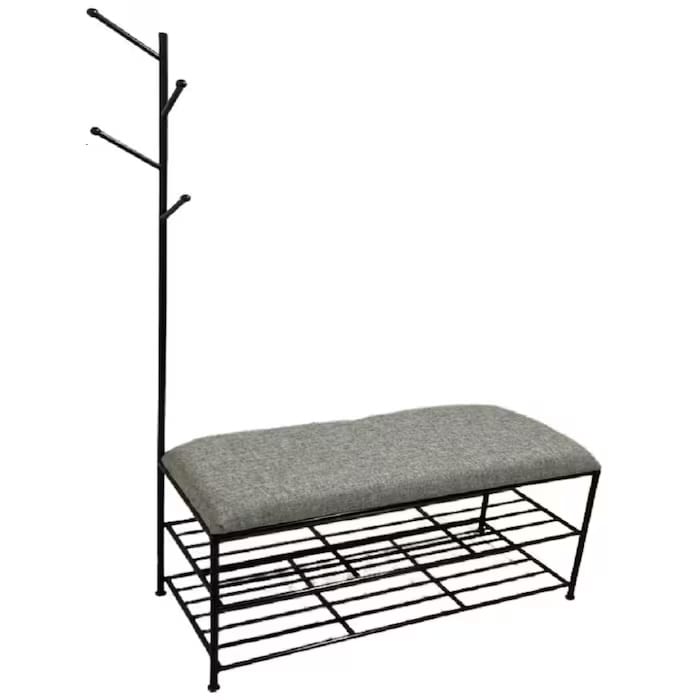 Ider Black Bench with Coat Rack, in wrought iron.